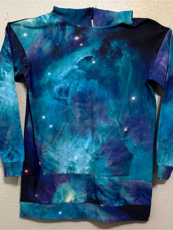 Blackmilk Dresses & Skirts - Blackmilk Teal & Navy Galaxy Slouchy Long Sleeve Dress